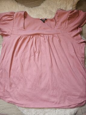 George Pink Square-Neck Puff Sleeve Top XL-🔥